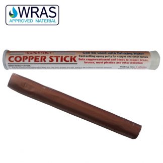 Superfast Copper Epoxy Putty seals leaks and holes in copper pipe and ise used to repair other metals