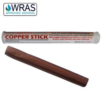 Superfast Copper Epoxy Putty seals leaks and holes in copper pipe and ise used to repair other metals