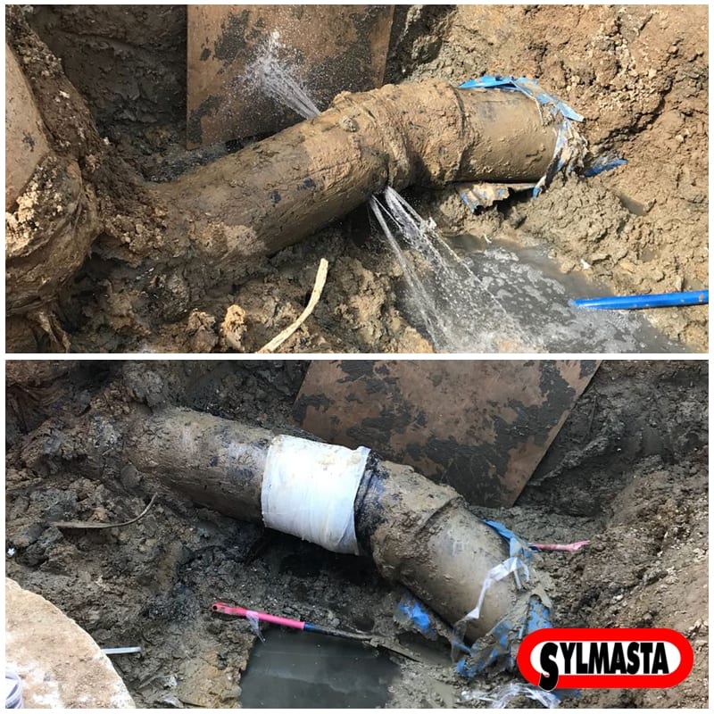A live leak pipe repair on a 450mm wastewater pipe
