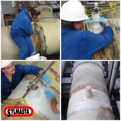 Pipeline in a seawater cooling system being reinforced using a composite SylWrap Pipe Repair Bandage