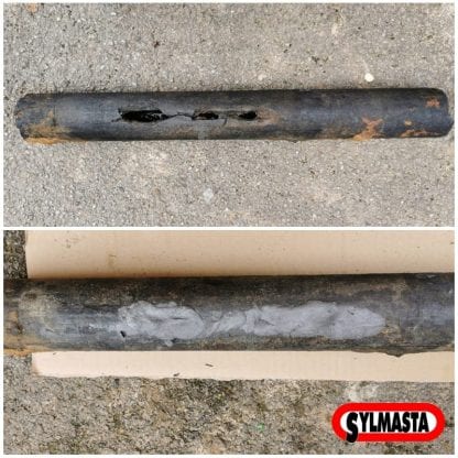 Ruptured cast iron water supply pipe repaired using Superfast Steel Epoxy putty