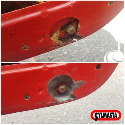 Steel Epoxy Putty used to fill in a hole found in metalwork on a car