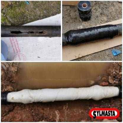 Emergency pipe repair carried out to a 90 year old cast iron supply pipe at a block of flats in the UK