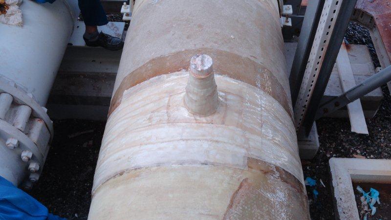 Repair and reinforcement of a 1500mm seawater supply line after a nozzle snapped off