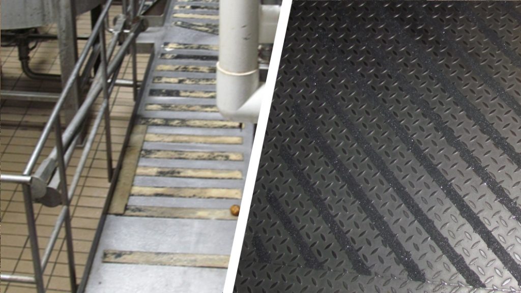 An anti slip flooring surface created using Liquid Metal Epoxy Coating and silicone carbide grit at an industrial plant in Chile