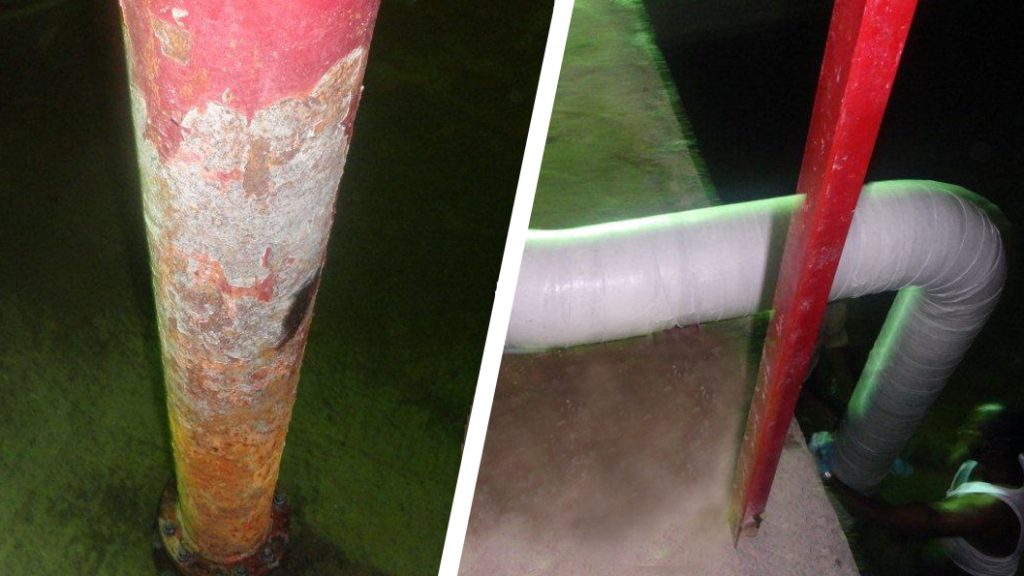 A steel water pipe suffering from heavy corrosion undergoes repair and refubishment in a protection application carried out using SylWrap HD Pipe Repair Bandage