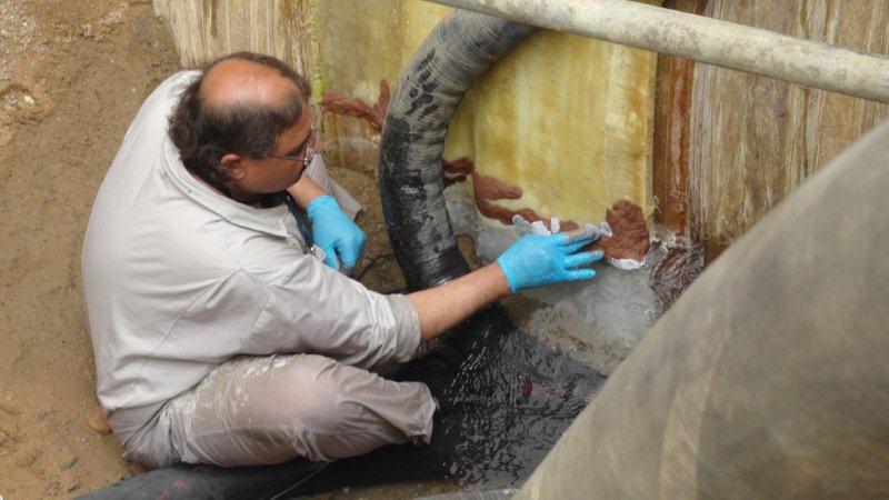 Epoxy putty applied to repair a seawater cooling system return line at an oil refinery in Saudi Arabia