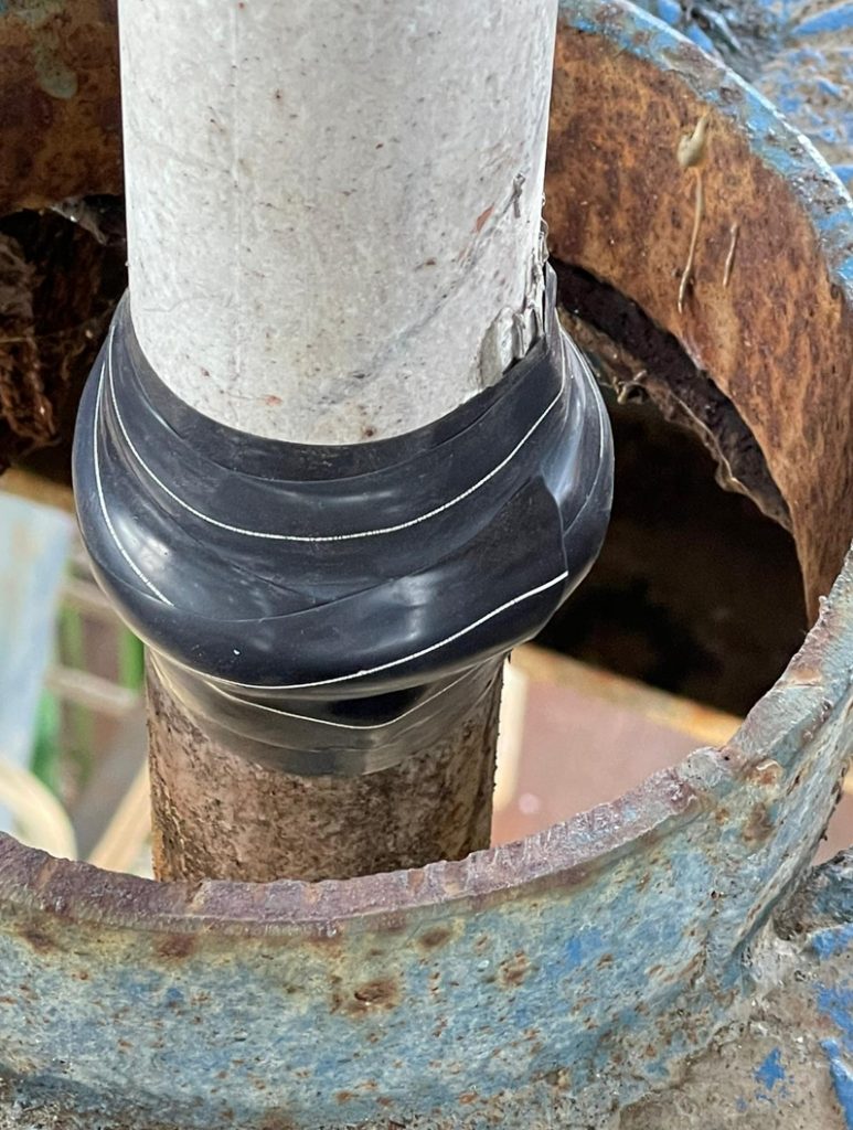 Wrap & Seal Pipe Burst Tape seals a live leak in an alcohol line at a sugar mill in Costa Rica