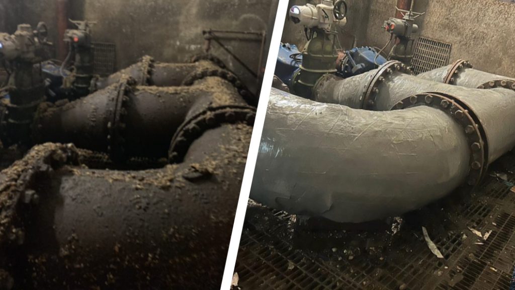 A ductile pipe system in an underground pumping station undergoes corrosion protection measures