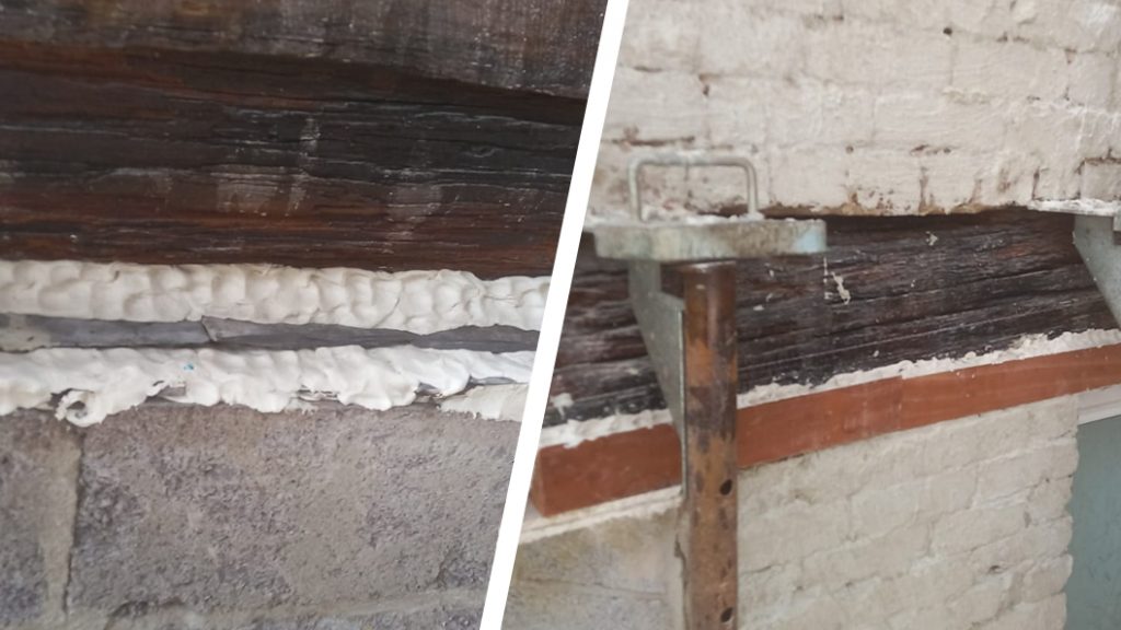 Rotten wooden beam repair made using Sylmasta AB Original Epoxy Putty during a home renovation in Wales