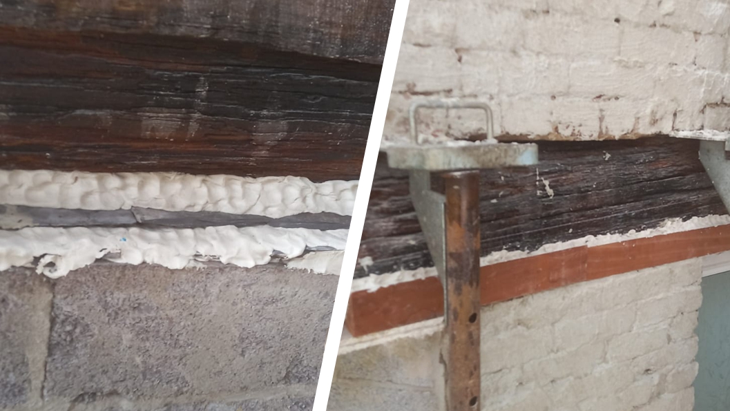 Rotten wooden beam repair made using Sylmasta AB Original Epoxy Putty during a home renovation in Wales
