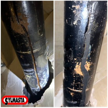 Cracked cast iron drain pipe sealed using CrackSeal Pipe Sealant