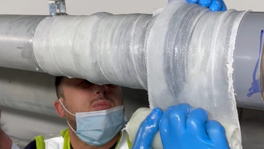 Leaking step joint repair on a 100MM UPVC pipe using SylWrap repair products
