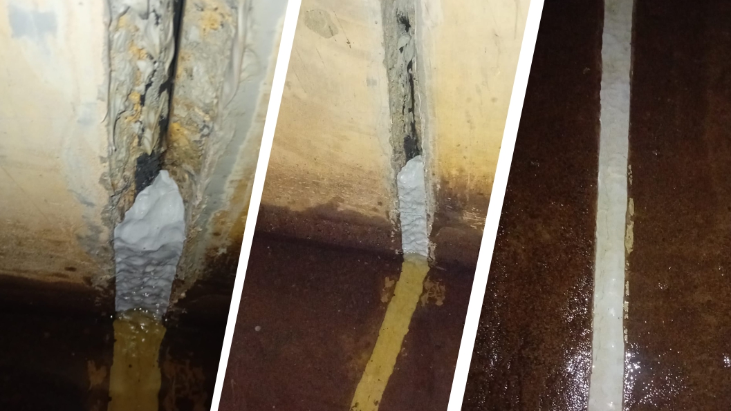 Gaps in a concrete flood defence wall repair made using Sylmasta AB Original Epoxy Putty