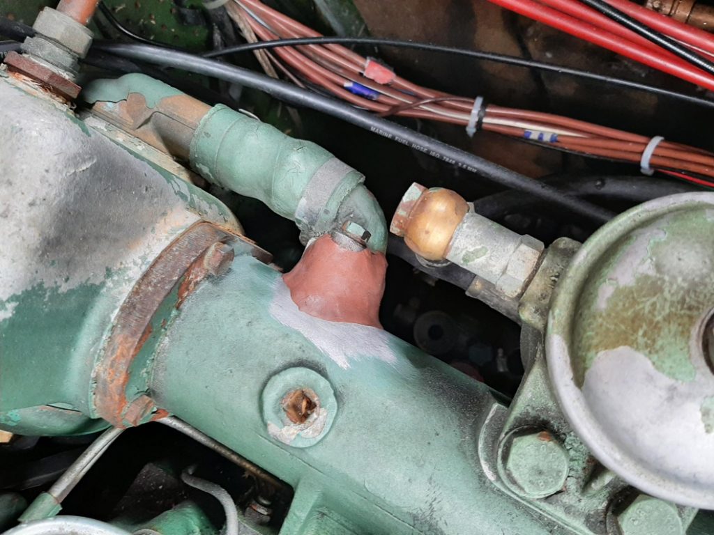 Superfast Titanium Epoxy Putty used to seal a hole as part of a narrowboat engine heat exchanger manifold