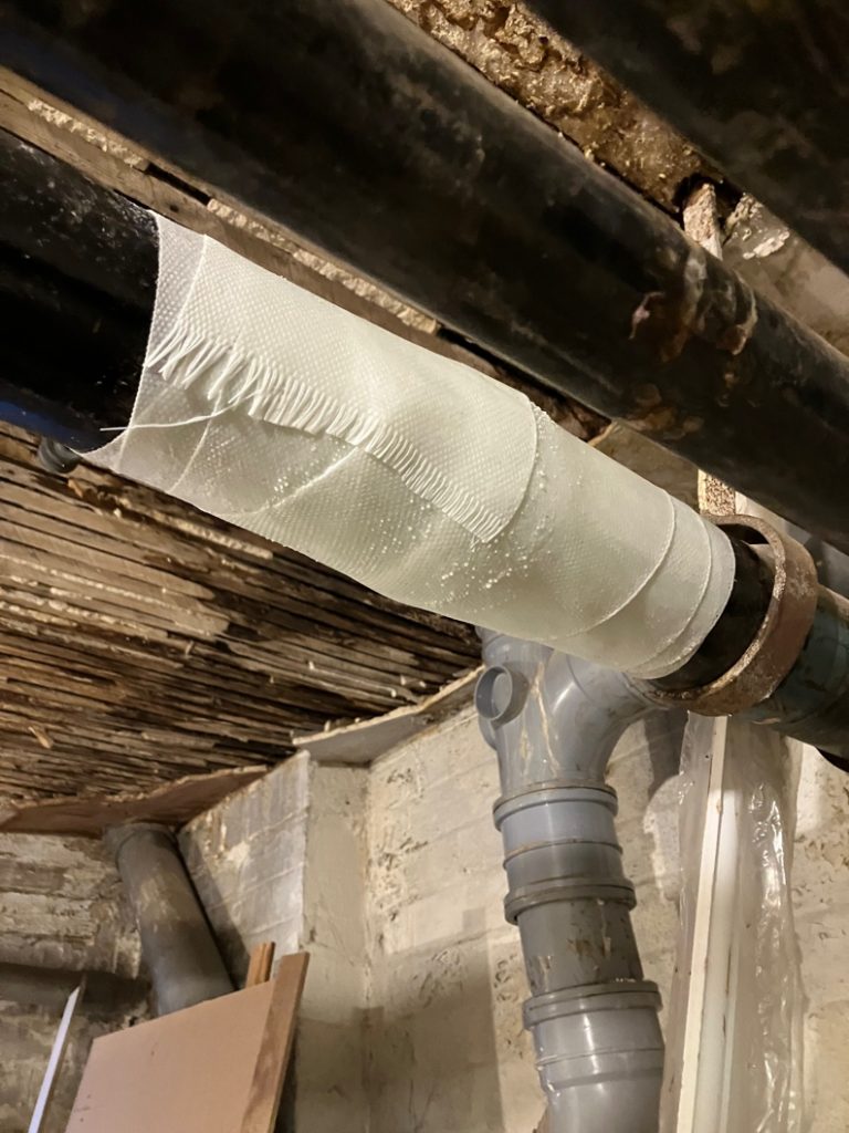 SylWrap Pipe Repair Bandage used to seal a leaking heating pipe at a nursing home in England