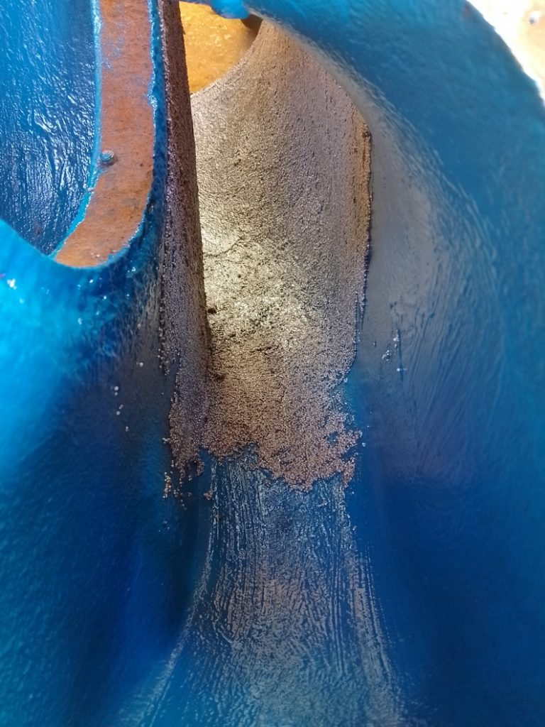 Ceramic Brushable Blue and WearShield use in conjunction to repair heavily damaged pump housing metalwork