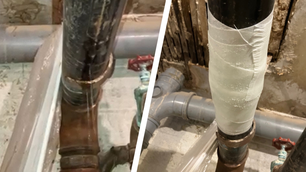 SylWrap Universal Pipe Repair Kit seals a leaking heating pipe at a nursing home