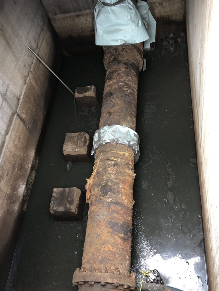 Corroded sewer main pipe in Hawaii before undergoing repair and refurbishment with Liquid Metal