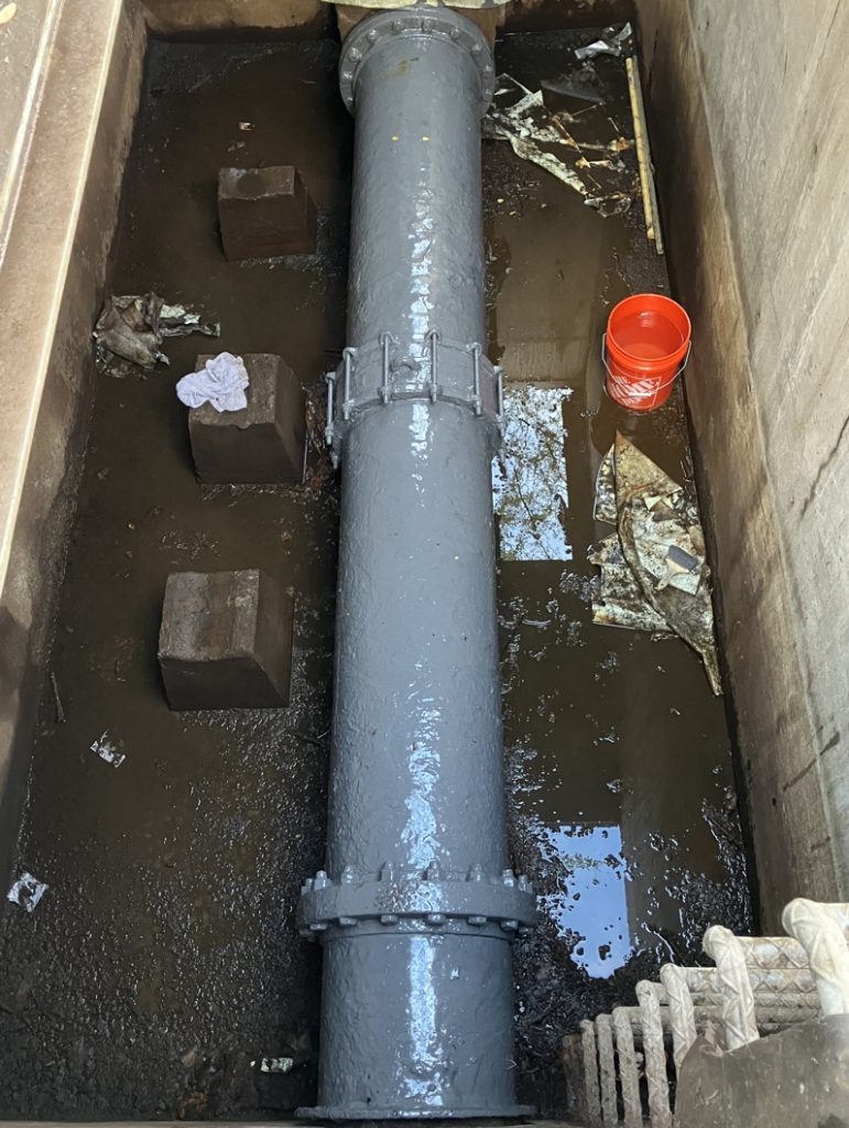 Liquid Metal used to repair a heavily corroded sewer main ductile iron pipe 
