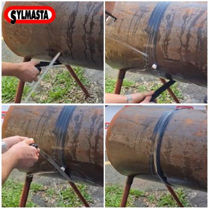 SylPad increasing the pressure resistance of Wrap & Seal Tape during a live leak demo repair