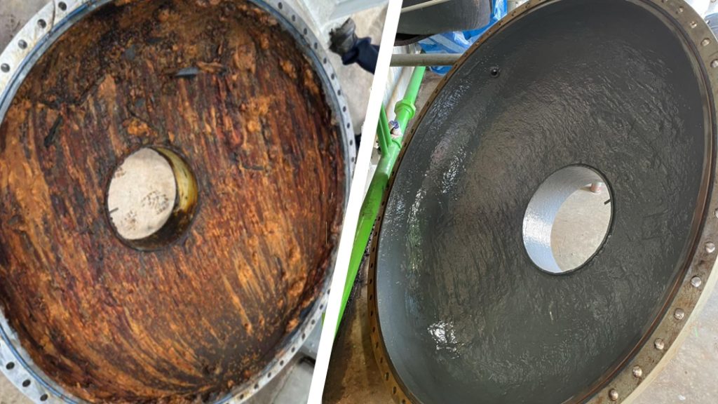 Corrosion protection given to the inside of a heat exchanger water box using Liquid Metal Epoxy Coating