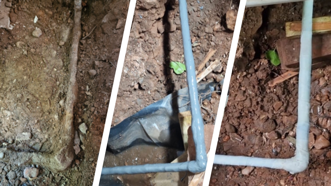 A heavily corroded and leaking domestic water main supply pipe undergoes repair and refurbishment