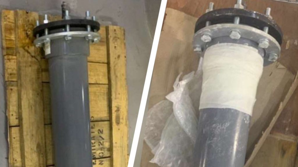 An ABS pipe leaking at a joint undergoes repair to show SylWrap is effective in chilled water cooling systems