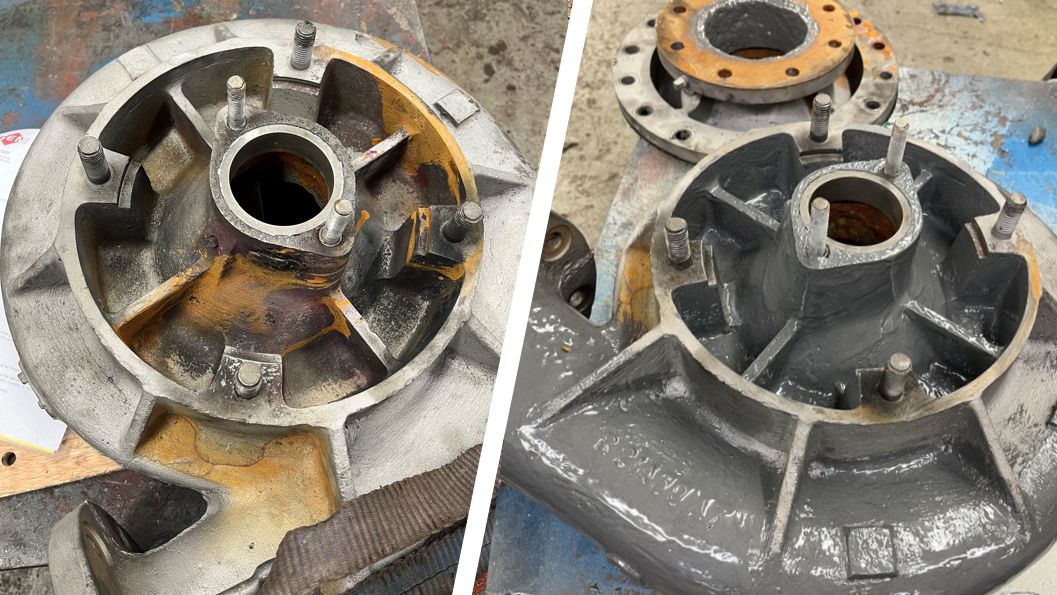 Liquid Metal Epoxy Coating used to repair and refurbish a corroded and leaking Worthington Simpson pump