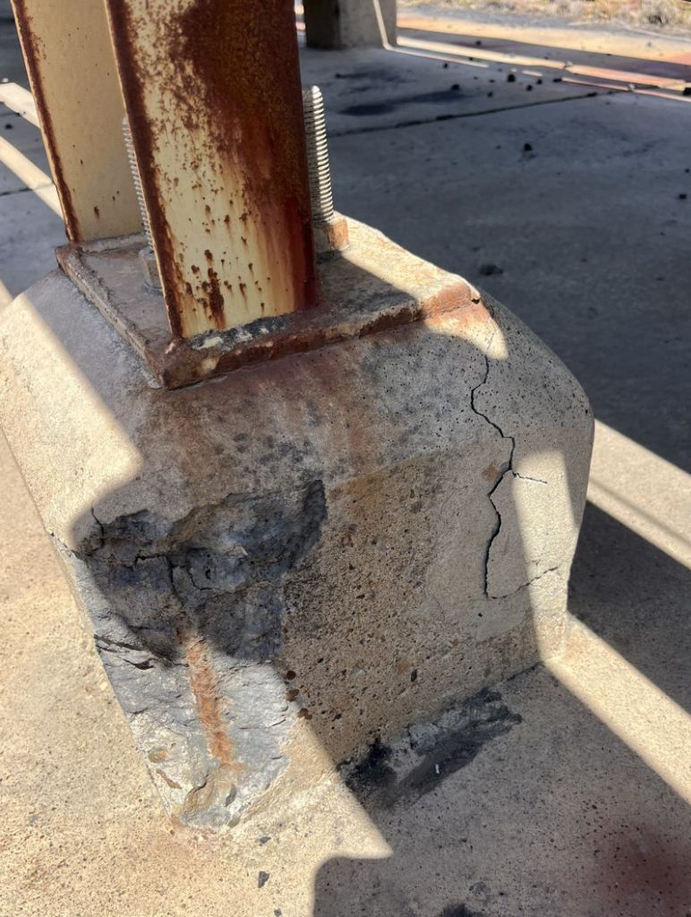 Damaged concrete footings at a coal mine in Australia before undergoing repair with Sylmasta AB Original Epoxy Putty