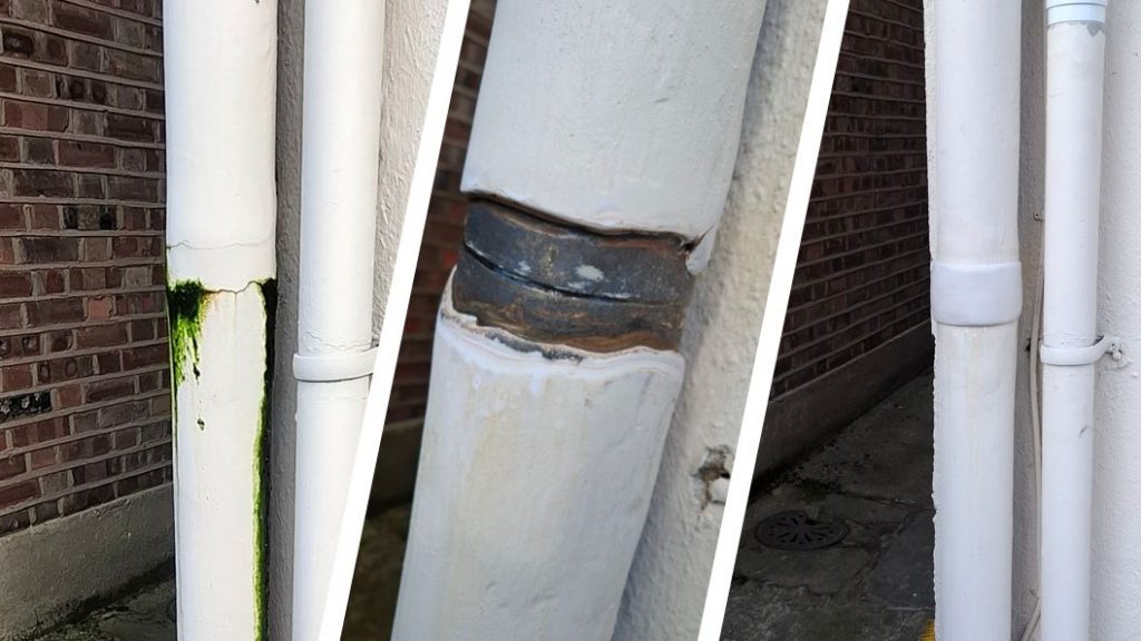 A cracked soil vent pipe undergoes is sealed and then the repair area disguised with Sylmasta AB Original Epoxy Putty